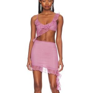 More To Come Payton Ruffle Dress pink mini cut out Y2K Revolve NWT S
